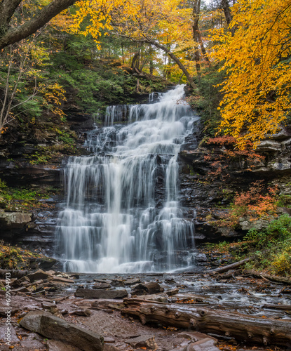 Fototapeta Naklejka Na Ścianę i Meble -  Autumn waterfall at Ricketts Glen State Park - Pennsylvania -  Ganoga Falls 