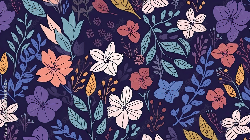 Seamless pattern with spring flowers and leaves AI generative Seamless pattern with spring flowers and leaves AI generative