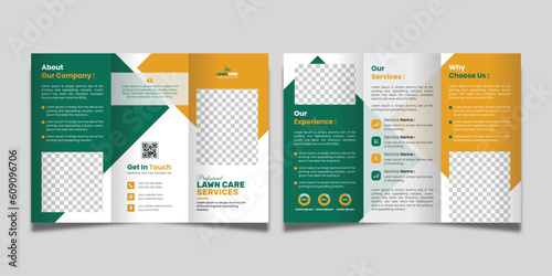 Lawn Care Trifold Brochure Template, Gardening or Landscaper Tri Fold Brochure Design	