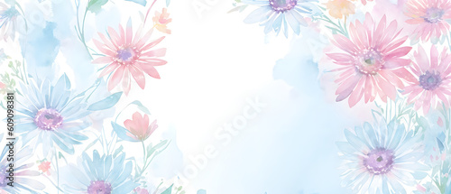 Watercolor frame with gerbera flowers and leaves. Templates for design, botanical illustration in watercolor style. Illustration on white background, for wedding cards, invitation. Generative AI © 360VP