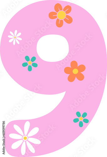 Number 9 flowers background.