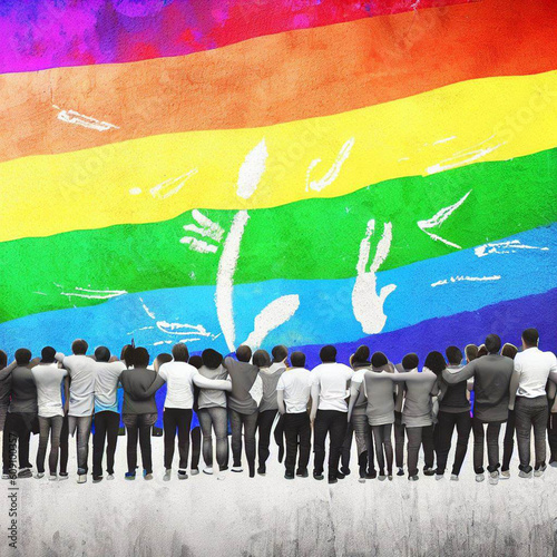 Pride Flag Surrounded by People created By Generative AI