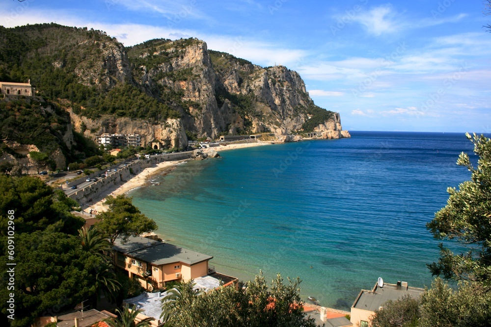 view of the coast of Liguria, Saracens bay, Italy 