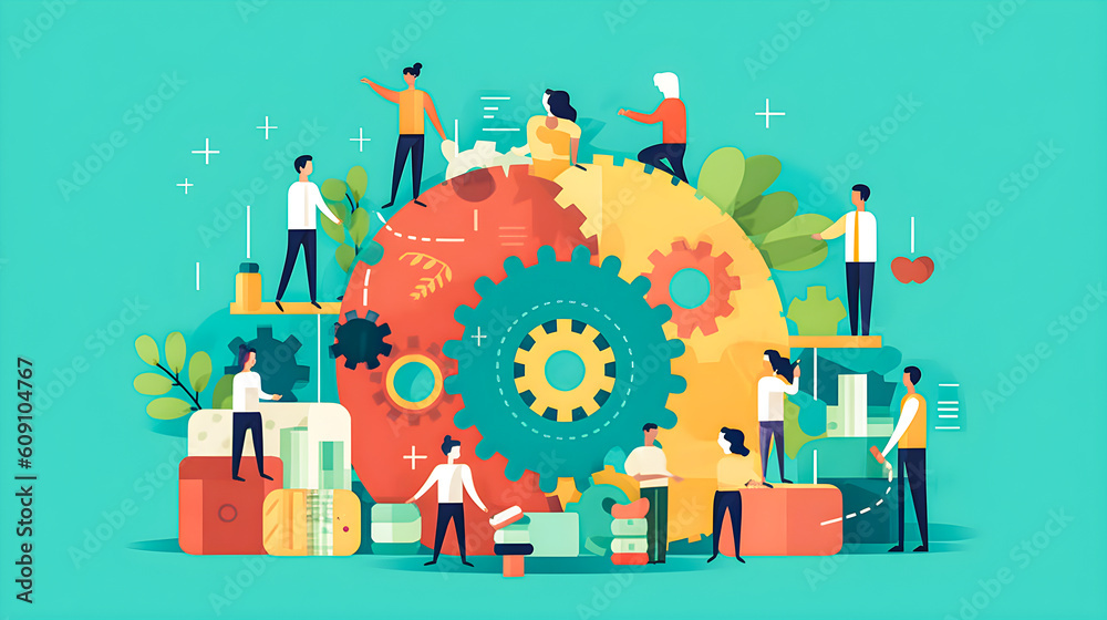 © JMarques - Employees and workers in an ecofirendly environment working in a team, flat vector illustrations. Business team working together for success and growth. Corporate relations and cooperation concept. © JMarques - Employees and workers in an ecofirendly environment working in a team, flat vector illustrations. Business team working together for success and growth. Corporate relations and cooperation concept.