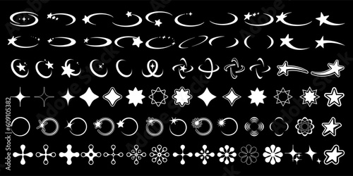 futuristic elements for design. big collection of retro style, abstract graphic, geometric, symbol and y2k. Template for posters, notes, banners, stickers, business cards, logos, t-shirt designs, etc