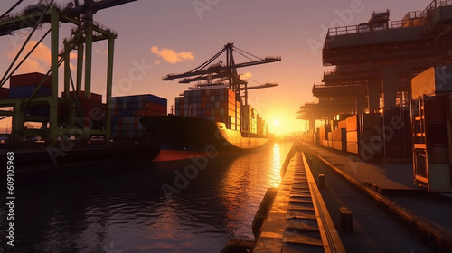 Port of ships with containers. Generative AI