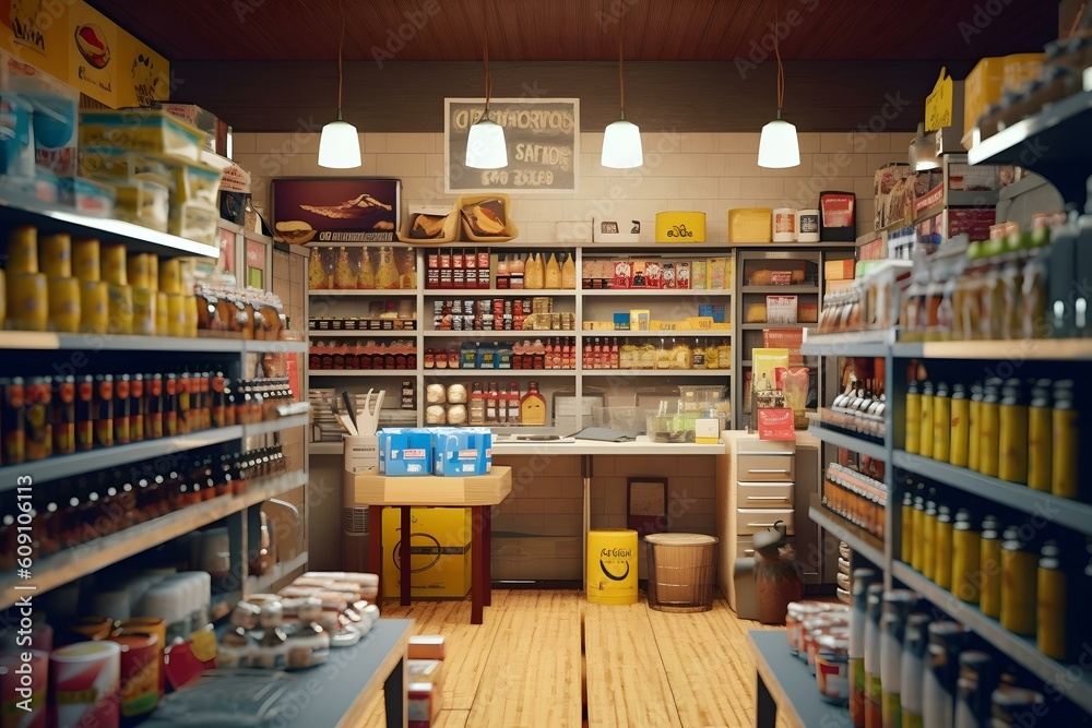 etalase in the minimarket room with stuff professional photography ai generated
