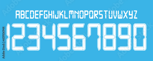 font vector team 2021 - 2022 kit sport style font. Man City football style font. premier league. sports style letters and numbers for soccer team