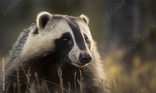  a raccoon standing in a field of tall grass. generative ai