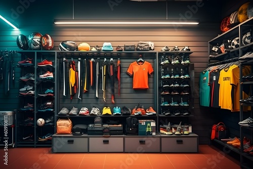 etalase in the sport shop room with stuff professional photography ai generated photo