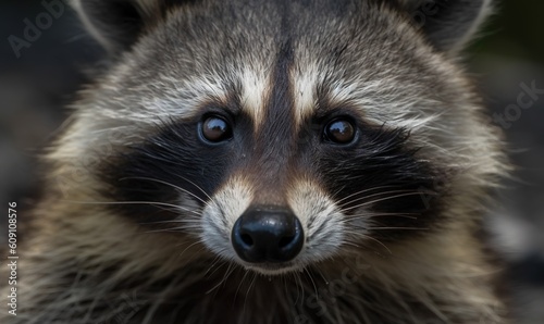  a raccoon looking at the camera with a blurry background. generative ai