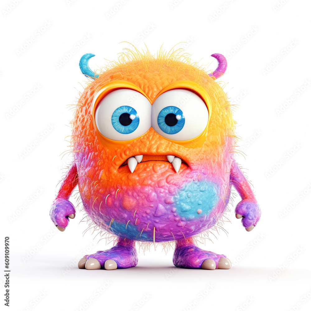 monster, funny cartoon isolated on white background, colorful, Created with Generative AI