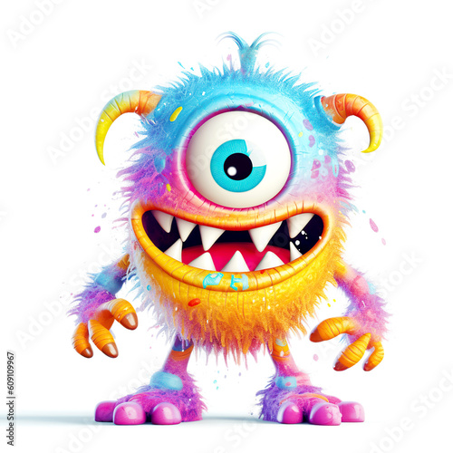 monster, funny cartoon isolated on white background, colorful, Created with Generative AI