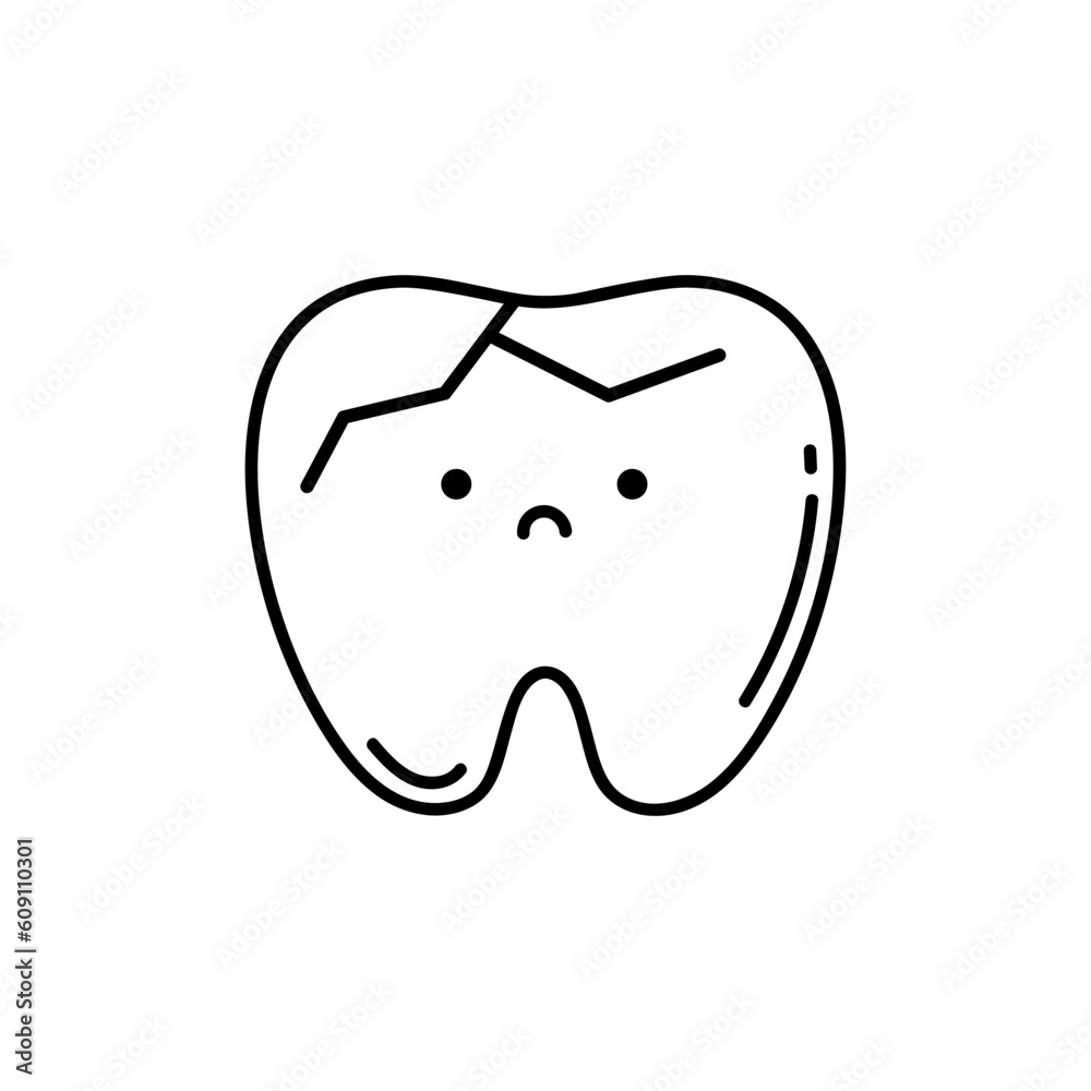 Cute Cartoon Clip Art - Tooth icon with broken and crying face on blue background, Tooth get sick - Vector illustration in doodle style. Sick tooth icon, stomatology and dental, caries Cute Cartoon Clip Art - Tooth icon with broken and crying face on blue background, Tooth get sick - Vector illustration in doodle style. Sick tooth icon, stomatology and dental, caries