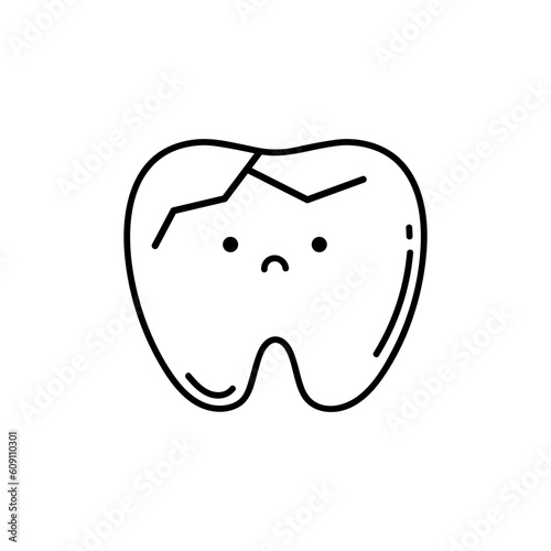 Cute Cartoon Clip Art - Tooth icon with broken and crying face on blue background, Tooth get sick - Vector illustration in doodle style. Sick tooth icon, stomatology and dental, caries
