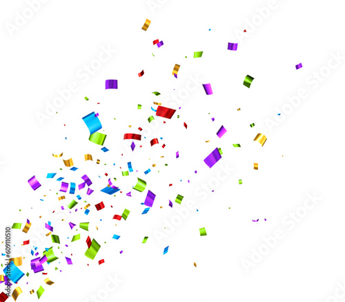 Colorful cut out foil ribbon exploding confetti.