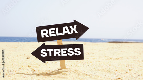 Obraz na plátne Relax Or Stress are shown using the text on the road signs