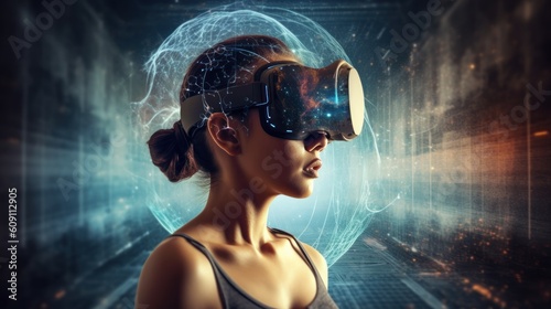  Generative AI Girl Experiencing virtual technology world © Sergey