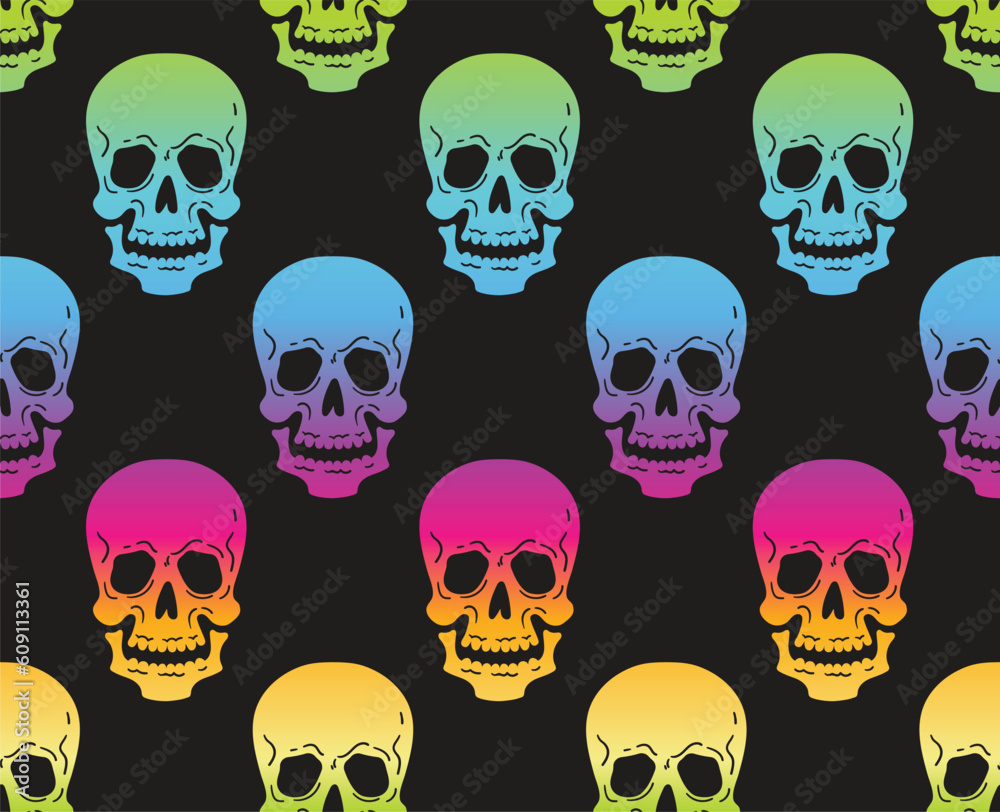 Seamless vector pattern with bright gradient skulls. Seamless vector pattern with bright gradient skulls.