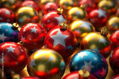 Background of colorful christmas balls pattern, AI generated