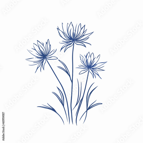 Contemporary cornflower illustration with clean vector lines.