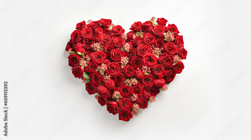 Corazon hecho de rosas rojas sobre fondo blanco. Ilustracion de ia generativa Corazon hecho de rosas rojas sobre fondo blanco. Ilustracion de ia generativa