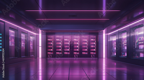 Purple, futuristic data vault. Generative AI
