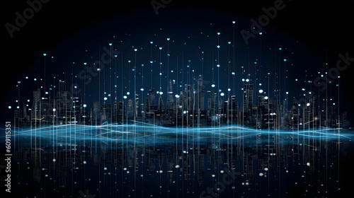 Skyscrapers with lines and dots. Generative AI