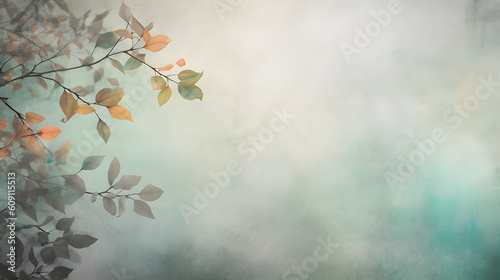 Light background wall with leaves on the side. Generative AI