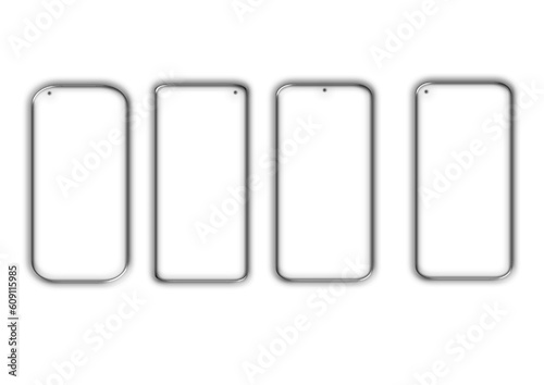 Realistic models smartphone with transparent screens. Smartphone mockup collection. Device front view. 3D mobile phone with shadow on transparent background - stock
