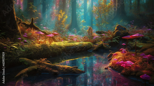Step into a world of enchantment and wonder with a stunning, hyper-realistic image of nature that captures the essence of its magical beauty. Created using generative AI.