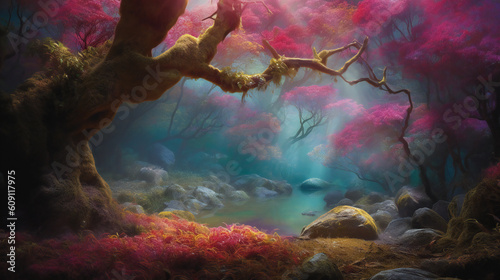 Step into a world of enchantment and wonder with a stunning, hyper-realistic image of nature that captures the essence of its magical beauty. Created using generative AI.