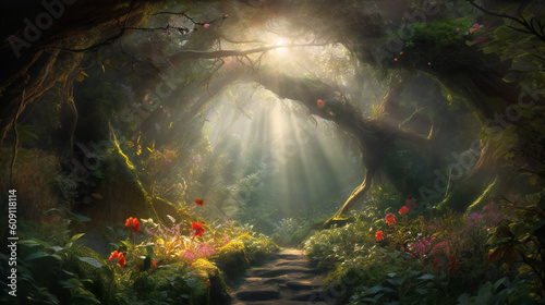 Step into a world of enchantment and wonder with a stunning  hyper-realistic image of nature that captures the essence of its magical beauty. Created using generative AI.