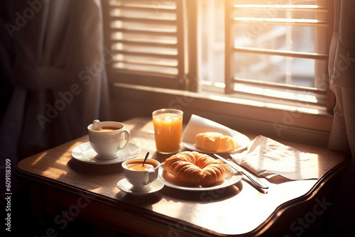 Wallpaper Mural Morning coffee and newspaper on a cozy breakfast table. Torontodigital.ca