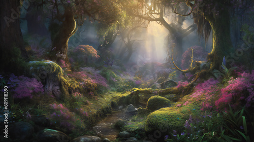 Step into a world of enchantment and wonder with a stunning, hyper-realistic image of nature that captures the essence of its magical beauty. Created using generative AI.