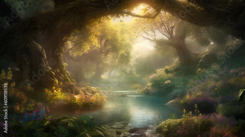 Step into a world of enchantment and wonder with a stunning, hyper-realistic image of nature that captures the essence of its magical beauty. Created using generative AI.