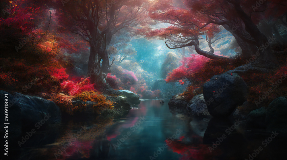 Fototapeta premium Step into a world of enchantment and wonder with a stunning, hyper-realistic image of nature that captures the essence of its magical beauty. Created using generative AI.