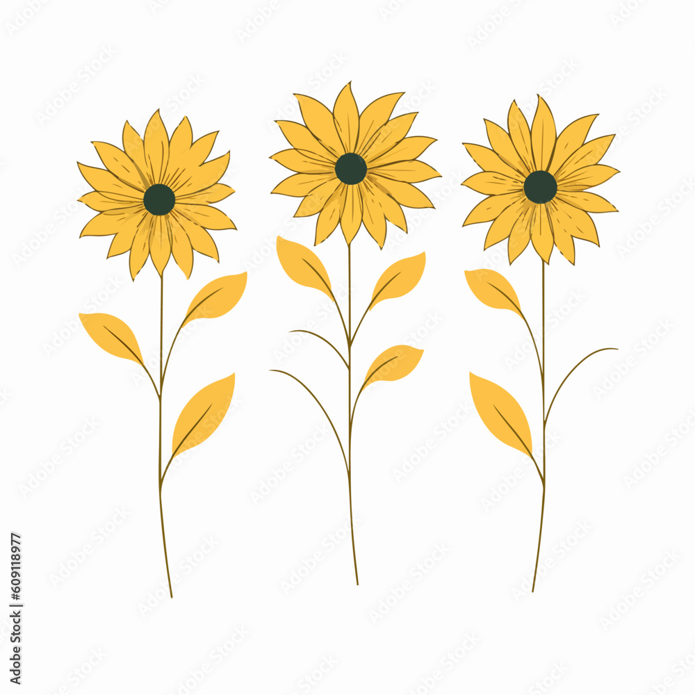 Whimsical vector illustration of a blooming sunflower.