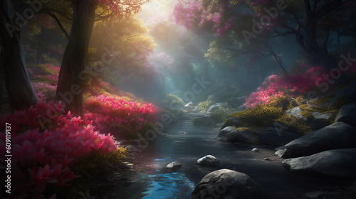 Step into a world of enchantment and wonder with a stunning, hyper-realistic image of nature that captures the essence of its magical beauty. Created using generative AI.