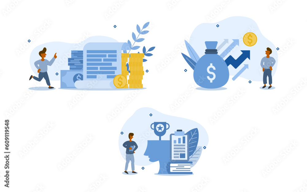 finance growth illustration set. characters invested money in his business and succeeded in making huge profits. success in business concept. vector illustration. finance growth illustration set. characters invested money in his business and succeeded in making huge profits. success in business concept. vector illustration.