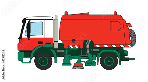 Hand drawn Vector illustration color children construction sweeper truck machine clipart