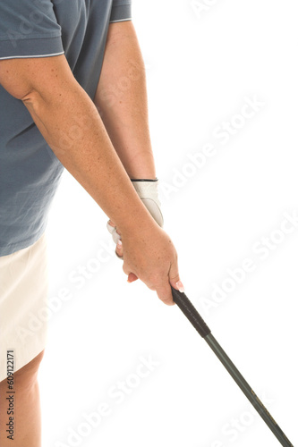 woman playing golf over white