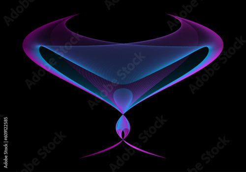 Copa en trazo azul y fucsia sobre fondo negro