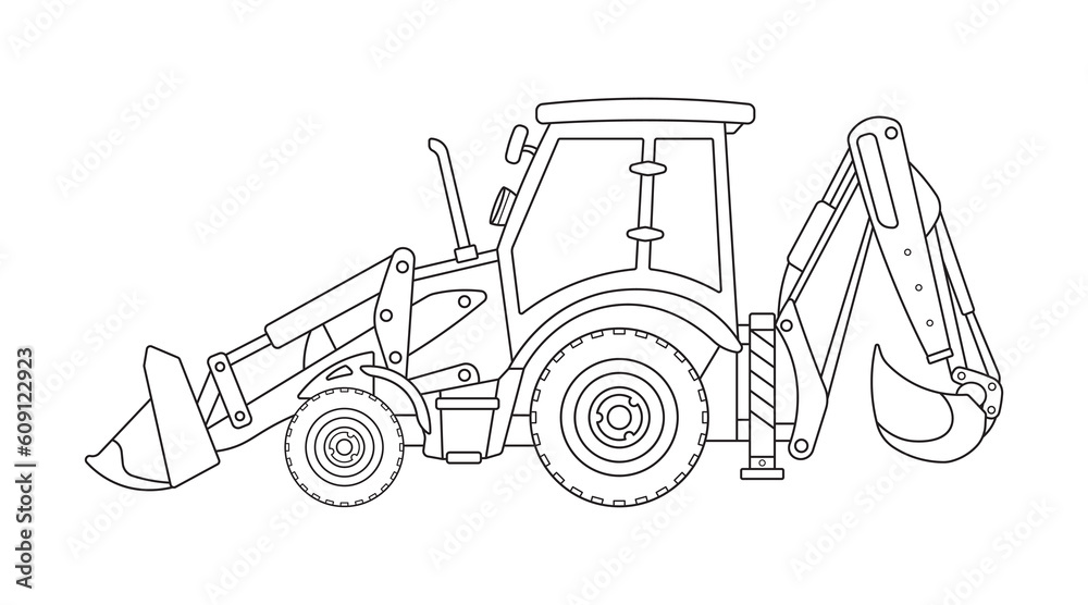 Naklejka premium Hand drawn Vector illustration color children construction backhoe excavator construction machine clipart