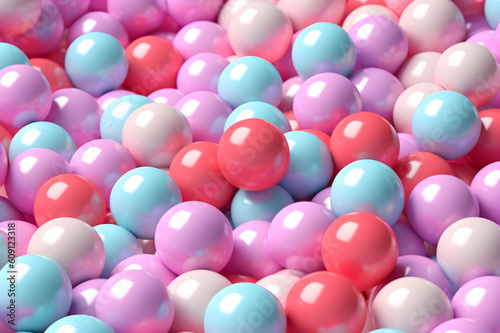 children's background of round pastel colored pearl gum, pastel shiny kawaii balls, generative ai