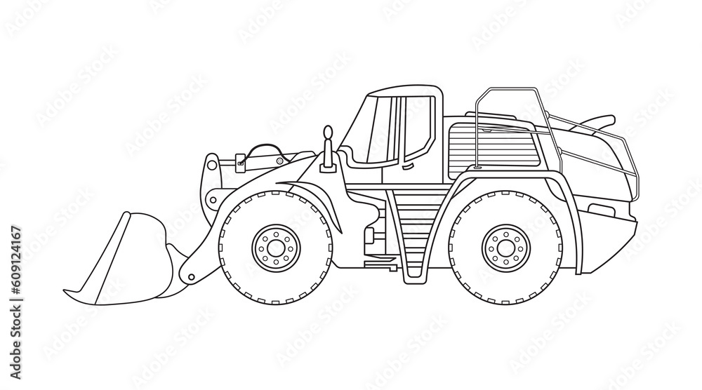 Hand drawn Vector illustration color children construction wheel loader construction vehicle clipart