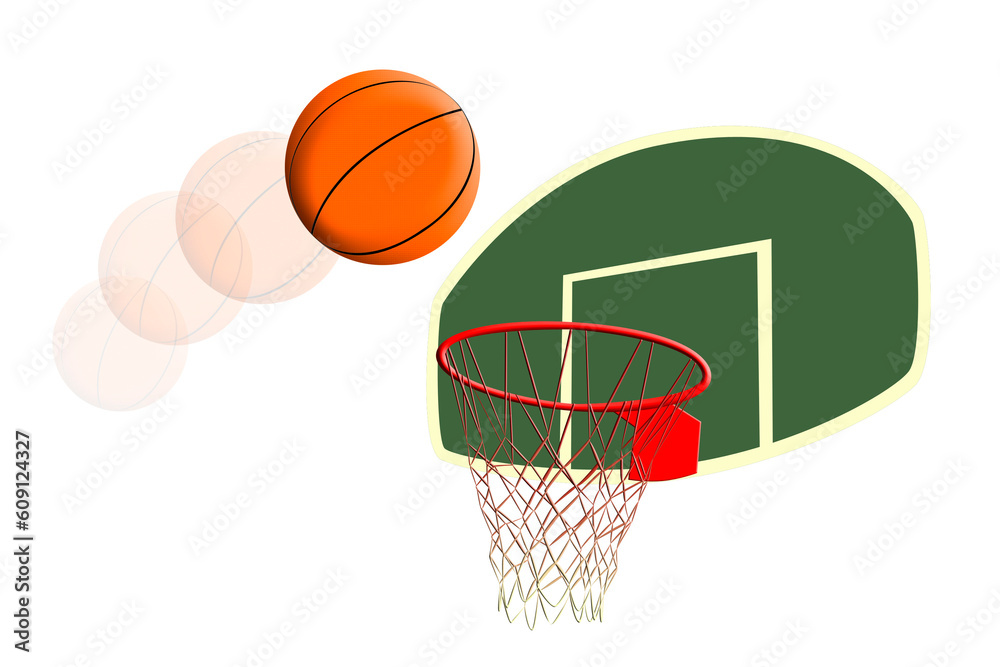 a clip art image of a basketball going into a hoop