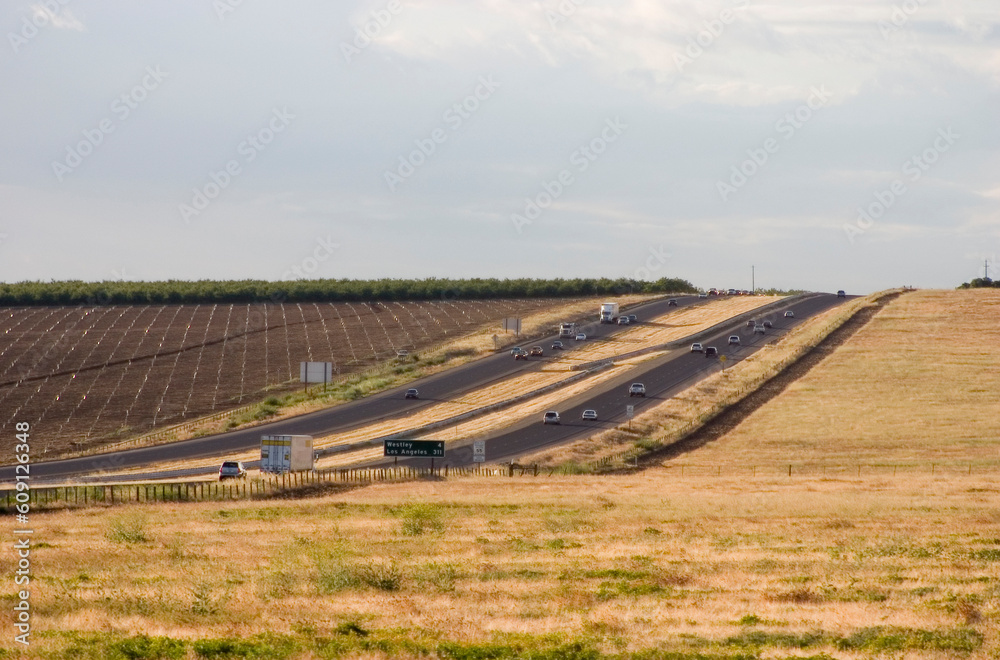 A view of interstate 5, through California's central valley.