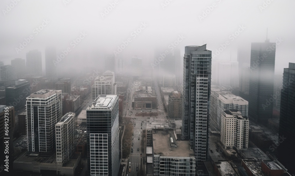 a foggy city with tall buildings in the foreground. generative ai a foggy city with tall buildings in the foreground. generative ai