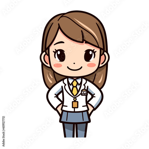 cute cartoon receptionist in white clothes